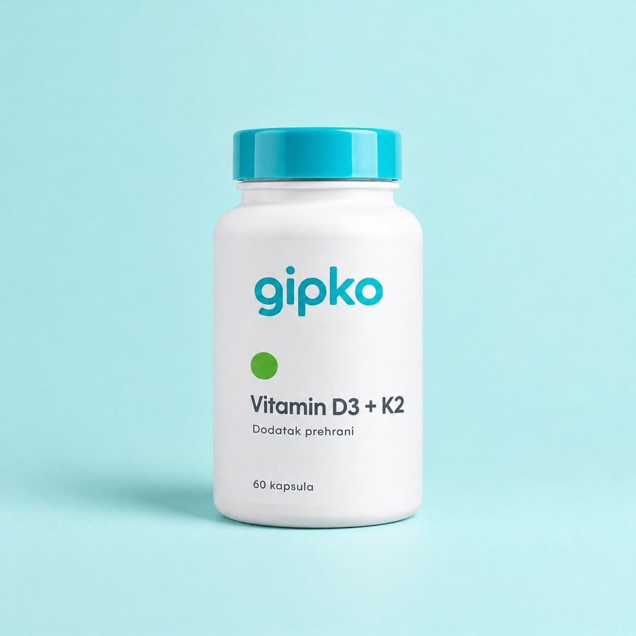 Staklenka Gipko Vitamin D3 + K2 — 60 kapsula, dodatak prehrani